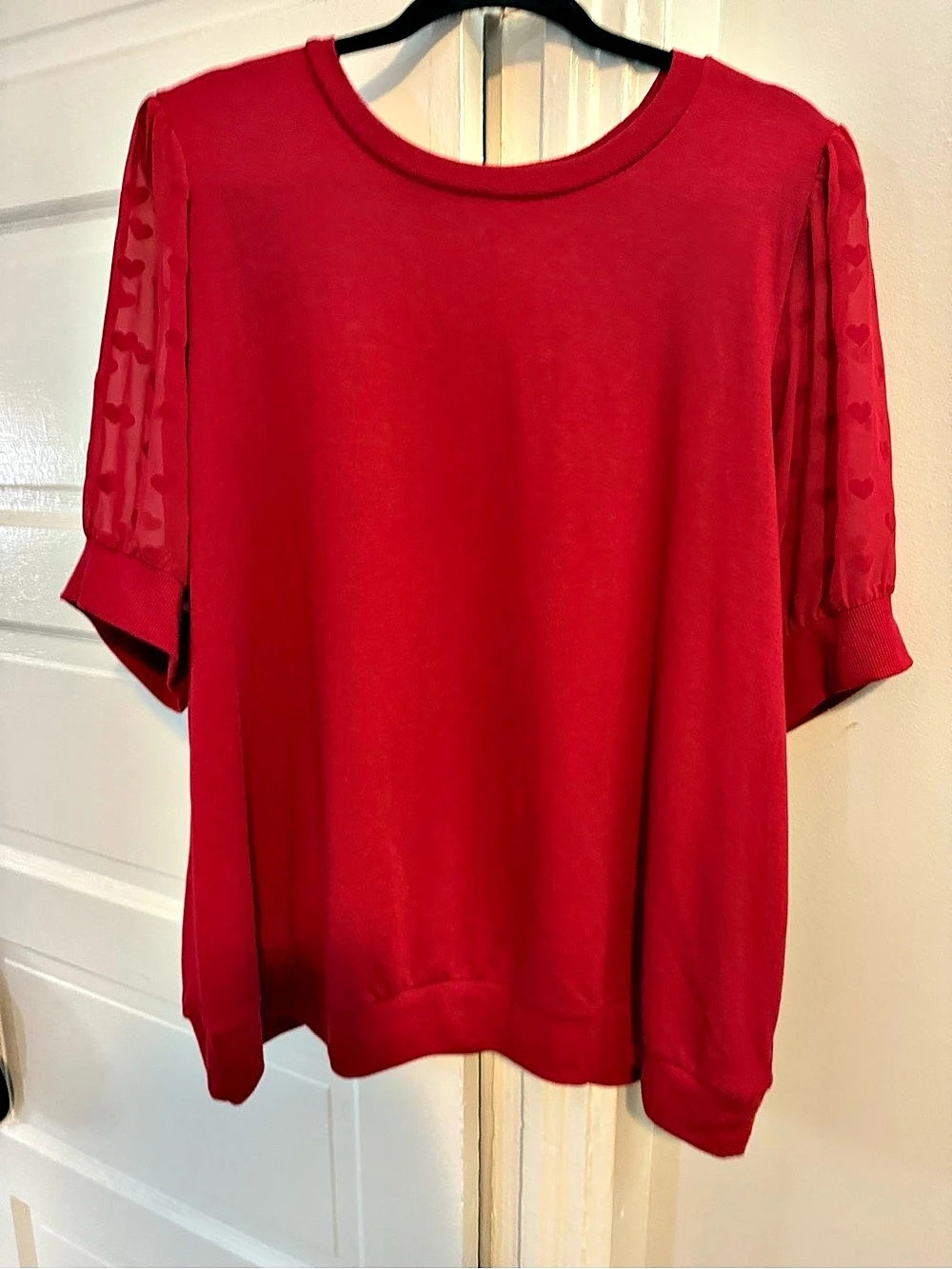 Torrid Flocked Heart & Mesh Short Sleeve Sweater Red Size 3